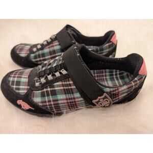 PREOWNED ROCKET DOG JAZZIN PLAID WOMENS SNEAKER SHOES 6.5 PINK BLUE & BLACK
